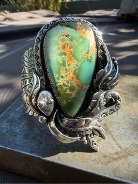 High-grade Royston turquoise and sterling silver cuff
